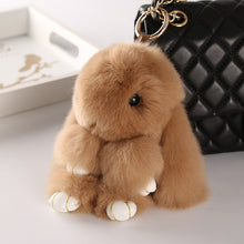 Load image into Gallery viewer, 14cm Cute Pluff Bunny Keychain Rex Genuine Rabbit Fur Key Chains For Women Bag Toys Doll Fluffy Pom Pom Lovely Pompom Keyring