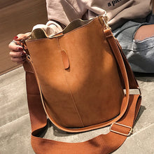 Load image into Gallery viewer, Messenger bag Women Bucket Shoulder Bag large capacity vintage Matte PU Leather lady handbag Luxury Designer bolsos mujer Black