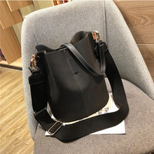 Load image into Gallery viewer, Messenger bag Women Bucket Shoulder Bag large capacity vintage Matte PU Leather lady handbag Luxury Designer bolsos mujer Black