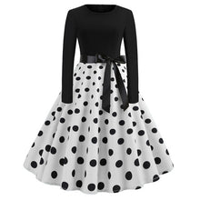 Load image into Gallery viewer, Winter Christmas Dresses Women 50S 60S Vintage Robe Swing Pinup Elegant Party Dress Long Sleeve Casual Plus Size Print Black