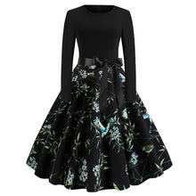 Load image into Gallery viewer, Winter Christmas Dresses Women 50S 60S Vintage Robe Swing Pinup Elegant Party Dress Long Sleeve Casual Plus Size Print Black