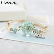 Load image into Gallery viewer, Lidavi New Boho Vintage Charm Bracelet Handmade Real Dry Flower Glass Ball Weave Adjustable Bracelets Bangle for Women Fashion