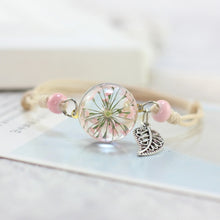 Load image into Gallery viewer, Lidavi New Boho Vintage Charm Bracelet Handmade Real Dry Flower Glass Ball Weave Adjustable Bracelets Bangle for Women Fashion