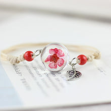 Load image into Gallery viewer, Lidavi New Boho Vintage Charm Bracelet Handmade Real Dry Flower Glass Ball Weave Adjustable Bracelets Bangle for Women Fashion