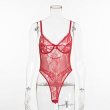 Load image into Gallery viewer, Cryptographic hot sale sheer lace bodysuit women backless transparent mesh bow sexy jumpsuit 2020 catsuit straps bodysuits thong
