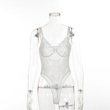 Load image into Gallery viewer, Cryptographic hot sale sheer lace bodysuit women backless transparent mesh bow sexy jumpsuit 2020 catsuit straps bodysuits thong