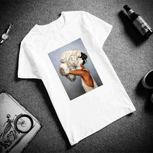 Load image into Gallery viewer, New Cotton Harajuku Aesthetics Tshirt Sexy Flowers Feather Print Short Sleeve Tops & Tees Fashion Casual Couple T Shirt