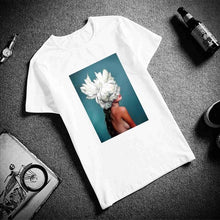 Load image into Gallery viewer, New Cotton Harajuku Aesthetics Tshirt Sexy Flowers Feather Print Short Sleeve Tops & Tees Fashion Casual Couple T Shirt