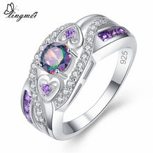 Load image into Gallery viewer, lingmei Dropshipping Fashion Women Wedding Jewelry Oval Heart Design Multicolor & Purple White CZ Silver 925 Ring Size 6 7 8 9