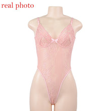 Load image into Gallery viewer, Cryptographic hot sale sheer lace bodysuit women backless transparent mesh bow sexy jumpsuit 2020 catsuit straps bodysuits thong