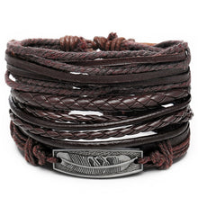 Load image into Gallery viewer, IF ME Vintage Leaf Feather Multilayer Leather Bracelet Men Fashion Braided Handmade Star Rope Wrap Bracelets & Bangles Male Gift