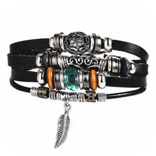 Load image into Gallery viewer, IF ME Vintage Leaf Feather Multilayer Leather Bracelet Men Fashion Braided Handmade Star Rope Wrap Bracelets & Bangles Male Gift