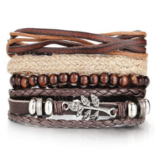 Load image into Gallery viewer, IF ME Vintage Leaf Feather Multilayer Leather Bracelet Men Fashion Braided Handmade Star Rope Wrap Bracelets & Bangles Male Gift