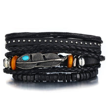 Load image into Gallery viewer, IF ME Vintage Leaf Feather Multilayer Leather Bracelet Men Fashion Braided Handmade Star Rope Wrap Bracelets & Bangles Male Gift
