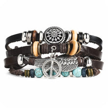 Load image into Gallery viewer, IF ME Vintage Leaf Feather Multilayer Leather Bracelet Men Fashion Braided Handmade Star Rope Wrap Bracelets & Bangles Male Gift