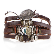 Load image into Gallery viewer, IF ME Vintage Leaf Feather Multilayer Leather Bracelet Men Fashion Braided Handmade Star Rope Wrap Bracelets & Bangles Male Gift