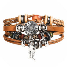 Load image into Gallery viewer, IF ME Vintage Leaf Feather Multilayer Leather Bracelet Men Fashion Braided Handmade Star Rope Wrap Bracelets & Bangles Male Gift