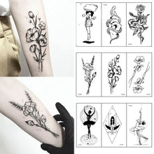 Load image into Gallery viewer, Hot 1PC Popular Ballet Black White Flowers Tattoos Sticker Temporary Drawing Body Art Fake Water Transfer
