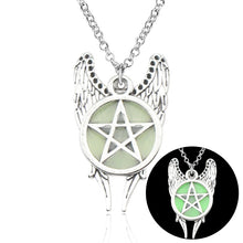 Load image into Gallery viewer, HOT Antique Pentagram Pentacle Angel Wings Pendant Supernatural Necklace Women Jewelry Luminous Necklace GLOW in the DARK gift