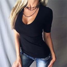 Load image into Gallery viewer, Umeko White Summer T Shirt Women Casual Womens Tee Shirts V-neck Tshirt Pus Size 5XL Short Sleeve T-shirt Ladies Women Clothings