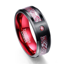 Load image into Gallery viewer, Foreign Trade Carbon Fiber Scrub Blue Zircon Men Rings 100% Tungsten Carbide Anillos para hombres Black Dragon
