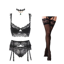 Load image into Gallery viewer, Varsbaby sexy lace push up bra sets bra+panties+garter+stockings+necklace Christmas 5 Pcs/Lots
