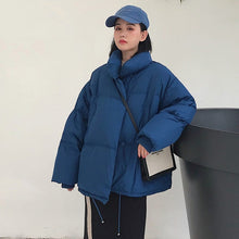 Load image into Gallery viewer, Korean Style 2020 Winter Jacket Women Stand Collar Solid Black White Female Down Coat Loose Oversized Womens Short Parka
