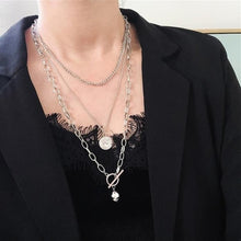 Load image into Gallery viewer, HUANZHI 2020 New Personality Cross Square Metal Multilayer Hip hop Long Chain Cool Simple Necklace For Women men Jewelry Gifts
