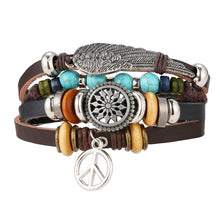 Load image into Gallery viewer, IFMIA Vintage Leather Bracelet Fashion Hand-knitted Multi-layer Leather Feather Leaf Bracelet and Fashion Men's Bracelet Gift
