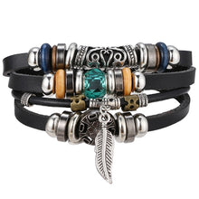 Load image into Gallery viewer, IFMIA Vintage Leather Bracelet Fashion Hand-knitted Multi-layer Leather Feather Leaf Bracelet and Fashion Men's Bracelet Gift
