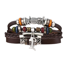 Load image into Gallery viewer, IFMIA Vintage Leather Bracelet Fashion Hand-knitted Multi-layer Leather Feather Leaf Bracelet and Fashion Men's Bracelet Gift
