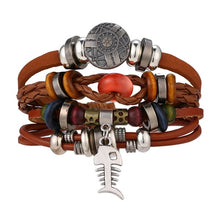 Load image into Gallery viewer, IFMIA Vintage Leather Bracelet Fashion Hand-knitted Multi-layer Leather Feather Leaf Bracelet and Fashion Men's Bracelet Gift
