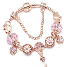 Load image into Gallery viewer, BAOPON New Heart &amp; Key Pendant Rose Gold Color Fine Bracelets &amp; Bangles Ferris Wheel Beads Charm Bracelet For Women Jewelry
