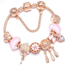 Load image into Gallery viewer, BAOPON New Heart &amp; Key Pendant Rose Gold Color Fine Bracelets &amp; Bangles Ferris Wheel Beads Charm Bracelet For Women Jewelry
