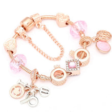 Load image into Gallery viewer, BAOPON New Heart &amp; Key Pendant Rose Gold Color Fine Bracelets &amp; Bangles Ferris Wheel Beads Charm Bracelet For Women Jewelry
