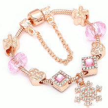 Load image into Gallery viewer, BAOPON New Heart &amp; Key Pendant Rose Gold Color Fine Bracelets &amp; Bangles Ferris Wheel Beads Charm Bracelet For Women Jewelry
