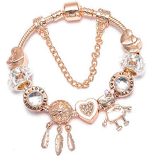 Load image into Gallery viewer, BAOPON New Heart &amp; Key Pendant Rose Gold Color Fine Bracelets &amp; Bangles Ferris Wheel Beads Charm Bracelet For Women Jewelry
