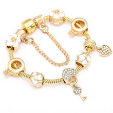 Load image into Gallery viewer, BAOPON New Heart &amp; Key Pendant Rose Gold Color Fine Bracelets &amp; Bangles Ferris Wheel Beads Charm Bracelet For Women Jewelry
