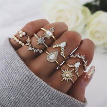 Load image into Gallery viewer, 9 Design Boho Vintage Gold Star Midi Moon Rings Set For Women Opal Crystal Midi Finger Ring 2020 Female Bohemian Jewelry Gifts
