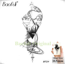 Load image into Gallery viewer, Baofuli Waterproof Temporary Sticker Geometric Planet Jellyfish Tattoo Black Triangle Tattoos Body Arm Men Fake Tatoos Chains
