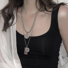 Load image into Gallery viewer, HUANZHI 2020 New Personality Cross Square Metal Multilayer Hip hop Long Chain Cool Simple Necklace For Women men Jewelry Gifts
