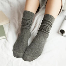Load image into Gallery viewer, CHAOZHU  Japanese Korea High School Girls High Socks Loose Solid Colors Double Needles Knitting Cotton Long Socks Women
