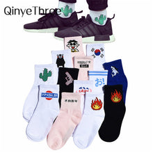 Load image into Gallery viewer, Women Daily Socks Harajuku Korea Japanese Cotton Kitten Flame Ulzzang Socks Men Chinese Cactus Gun Shark Alien Christmas Socks
