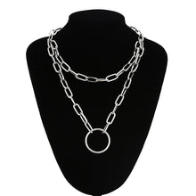 Load image into Gallery viewer, Double layer Lock Chain necklace punk 90s link chain silver color padlock pendant necklace women fashion gothic  jewelry

