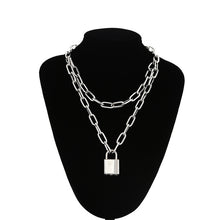 Load image into Gallery viewer, Double layer Lock Chain necklace punk 90s link chain silver color padlock pendant necklace women fashion gothic  jewelry
