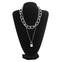 Load image into Gallery viewer, Double layer Lock Chain necklace punk 90s link chain silver color padlock pendant necklace women fashion gothic  jewelry
