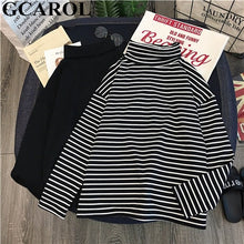 Load image into Gallery viewer, GCAROL Women T-shirt Turtleneck Striped Full Sleeve Stretch Tops Basic Drop Shoulder Undershirt Basic Perfect Pullover M-XL
