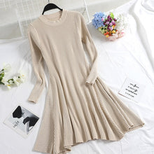 Load image into Gallery viewer, Women Long Sleeve Sweater Dress Women's Irregular Hem Casual Autumn Winter Dress Women O-neck A Line Short Mini Knitted Dresses
