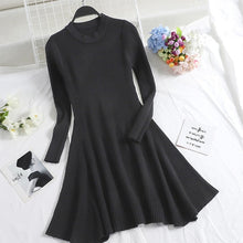 Load image into Gallery viewer, Women Long Sleeve Sweater Dress Women's Irregular Hem Casual Autumn Winter Dress Women O-neck A Line Short Mini Knitted Dresses
