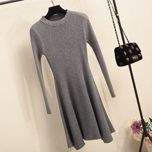Load image into Gallery viewer, Women Long Sleeve Sweater Dress Women's Irregular Hem Casual Autumn Winter Dress Women O-neck A Line Short Mini Knitted Dresses
